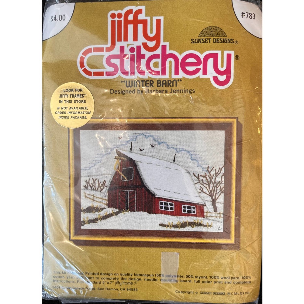 Jiffy Stitchery Un-Opened Package "Winter Barn" Wool yarn 5" x 7"